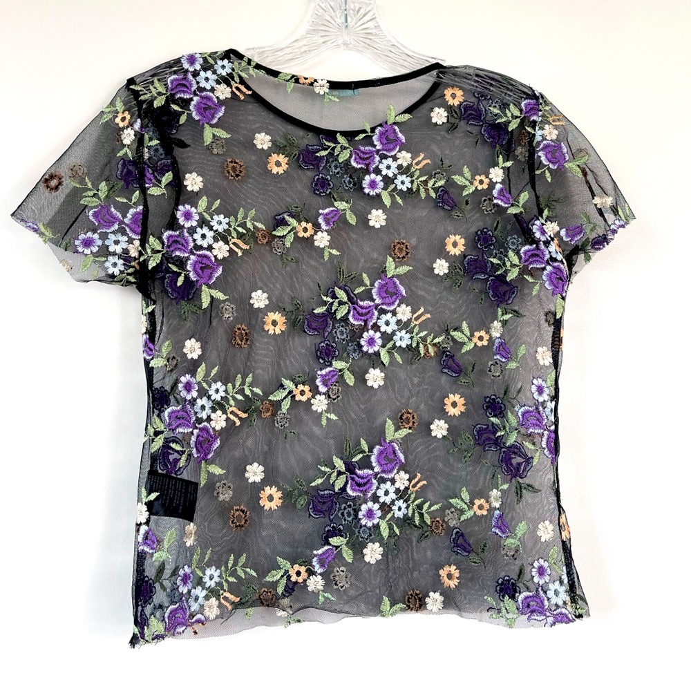 UO Kimchi Blue Floral Embroidered Mesh Tee - Picture 2 of 5
